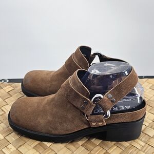 Square Toe Brown Suede Mule Strappy Size 9.5